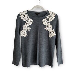 J. Crew Merino Wool Blend Lace Appliqué Sweater